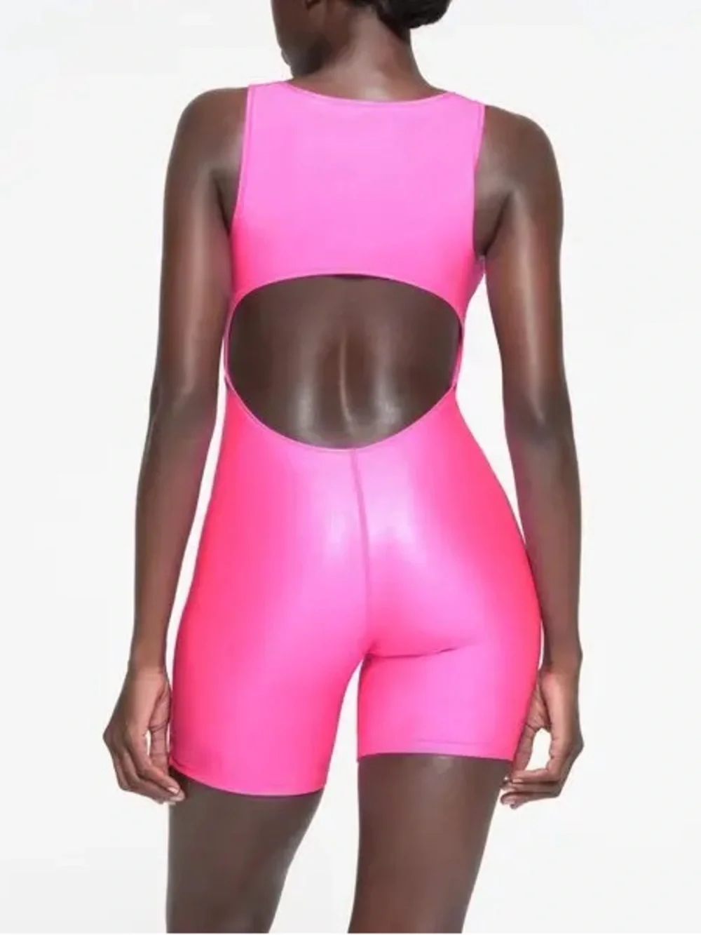 SKIMS Neon Pink Cutout One-Piece Swim Romper